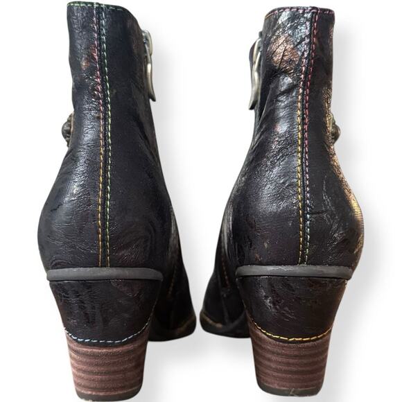L'Artiste Waterlily Genuine Leather Upper Embossed Bootie Black Women's Size 37 - Picture 8 of 16